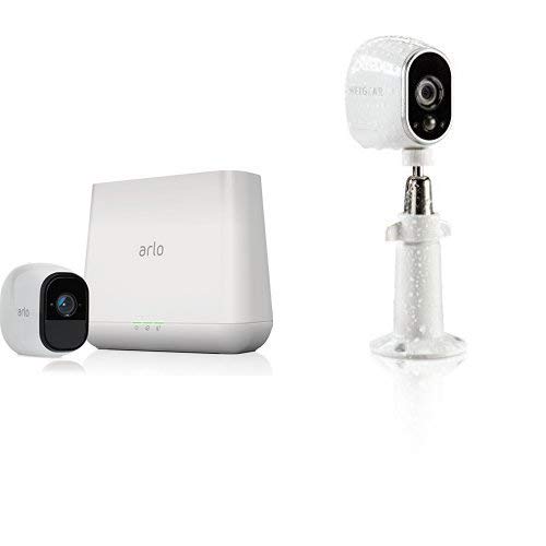 Arlo Pro Security System with Siren – 1 Rechargeable Wire-Free HD Camera with Audio, Indoor/Outdoor, Night Vision (VMS4130) with Arlo Outdoor Security Mount, White (VMA1000)