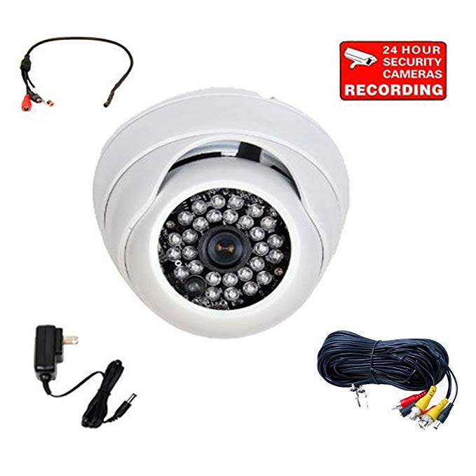 VideoSecu Outdoor 700TVL Built-in 1/3'' Sony Effio Color CCD Infrared Dome Security Camera High Resolution Vandal Proof Day Night for Home CCTV DVR with Cable and Power Supply A86