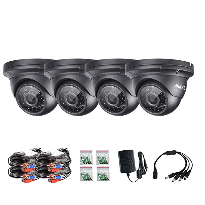 ANNKE 4-Packed HD-TVI 960P Home Security Surveillance Cameras, 1280*960p Day Night Vision, IP66 Weatherproof Housing (Black, better than 720p)