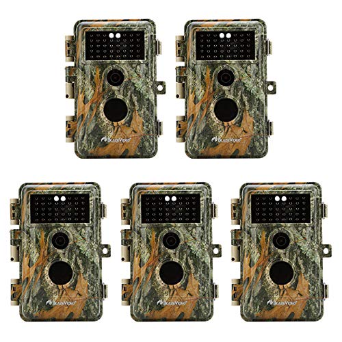 BlazeVideo 5-Pack Game Trail Deer Hunting Cameras 16MP 1920x1080P Video No Glow Infrared Camo Wildlife Animal Cams PIR Motion Activated IP66 Waterproof & Password Protected No Flash 65ft Night Vision
