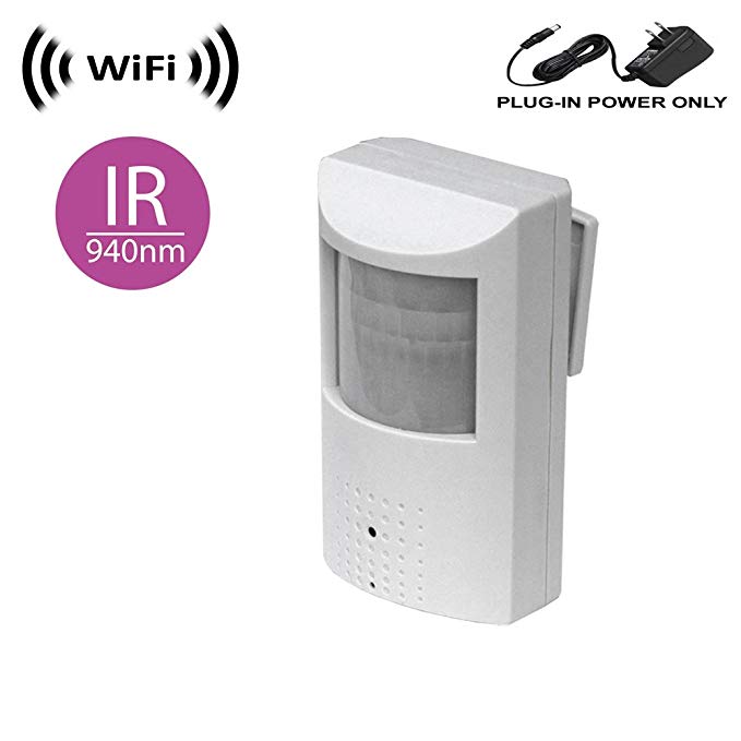 Wireless Spy Camera with WiFi Digital IP Signal, Recording & Remote Internet Access (Camera Hidden in PIR Motion Detector) with 940nM Total Invisible 30ft Night Vision (Full View, no Hotspot)