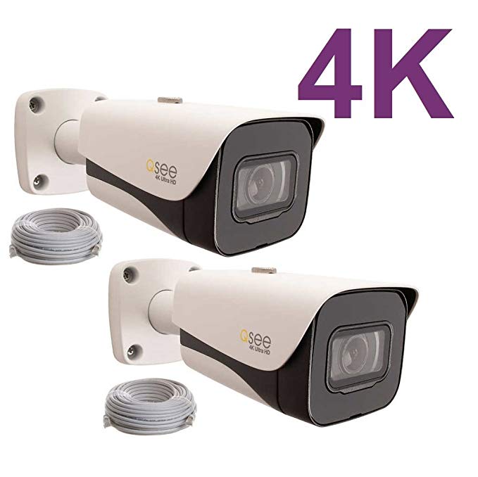 Q-See 4K 8MP HD QC IP Series Bullet Security Camera with Color Night Vision and H.265+ (2-pack QCN8093B)