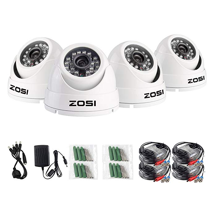 ZOSI 4 Pack 1080P 2.0MP Outdoor Indoor 3.6mm 24PCS Infrared IR Lens Day Night CCTV IR Cut White Dome Surveillance Security Camera Compatible for TVI DVR