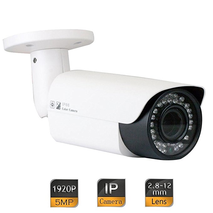 GW Security 5 Megapixel 2592 x 1920 Pixel Super HD 1920P Outdoor PoE 120FT Night Vision Weatherproof Security IP Camera with 2.8-12mm Varifocal Zoom Len