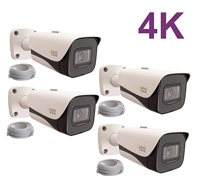 Q-See 4K 8MP HD QC IP Series Bullet Security Camera with Color Night Vision and H.265+ (4-pack QCN8093B)
