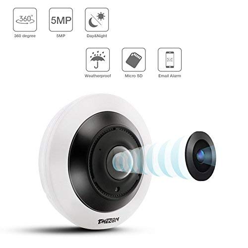 TMEZON IP Security Camera 5MP POE 3072x1728 Network(Wired) 360 degree Panoramic Surveillance Camera with IR Night Vision Motion Detection Indoor/Outdoor