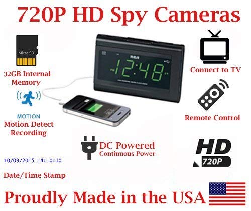 [100% COVERT] SecureGuard HD 720p USB Charger & Clock Radio Spy Camera Covert Hidden Nanny Camera Spy Gadget with 32GB Micro SD Card