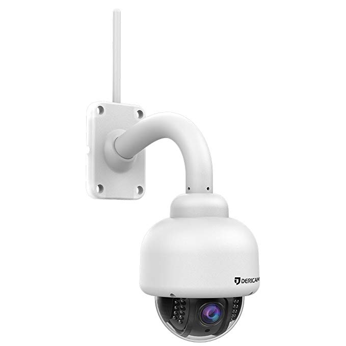 Dericam Wireless Security Camera System, Outdoor WiFi PTZ Camera, 1080P Full HD, 4x Optical Zoom, Pan/Tilt/Zoom, Night Vision, Pre-installed 32GB Memory Card, White