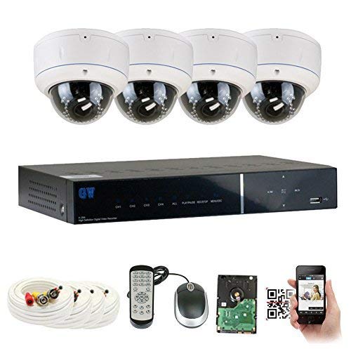 GW Security 4 Channel HD-AHD DVR Security System, QR-Code Connection, 4 Day Night 1080P @30fps High Resolution Weatherproof 2.8~12mm Varifocal Dome Cameras CCTV Surveillance System 2TB HDD