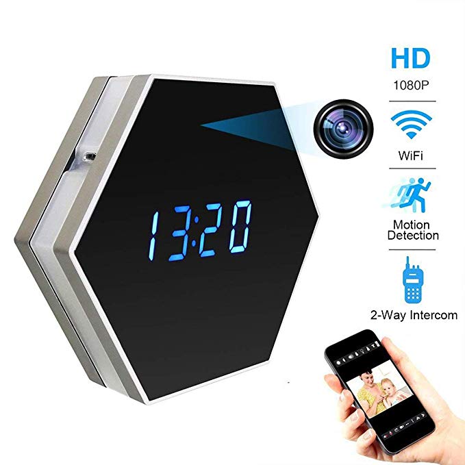 Pelay HD 1080P WiFi Alarm Clock Hidden Spy Camera Night Vision with Motion Detector,Intercom and 160 Degree, Wireless Security Small Nanny Camera,Support 12/24 Hour Systems