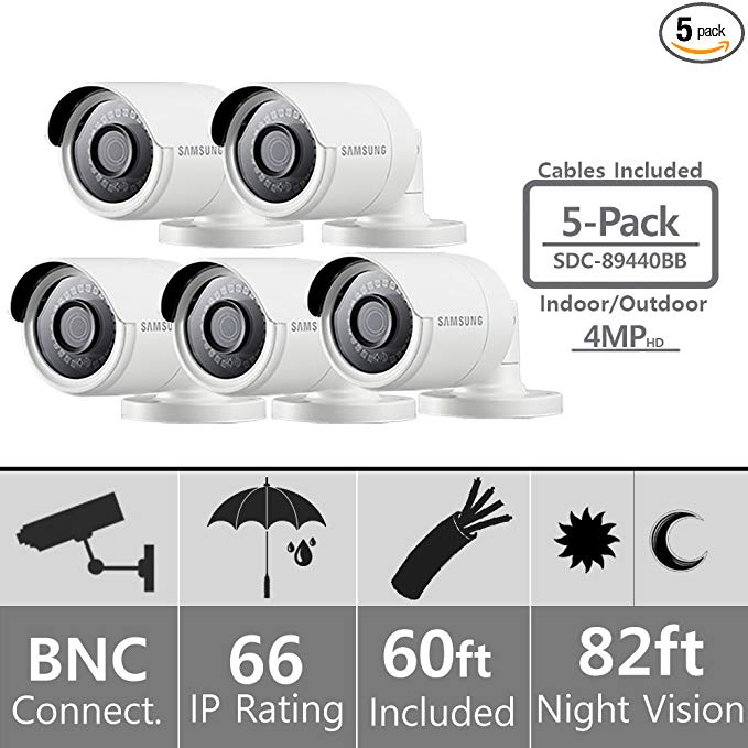 Samsung Wisenet SDC-89440BB-5PK - 4MP Weatherproof Bullet Camera (5-Pack) Compatible with SDH-C85100BF