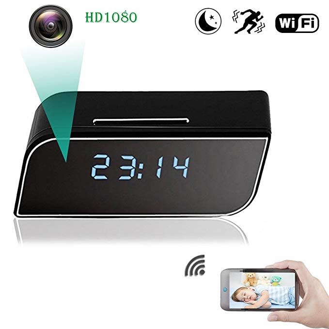 WiFi Spy Hidden Camera, ZDMYING HD1080 Alarm Clock Security Camera Motion Detection Night Vision loop Recording, Up to 64G Storage SD Card for Nanny Home Office (iPhone, Android and PC)
