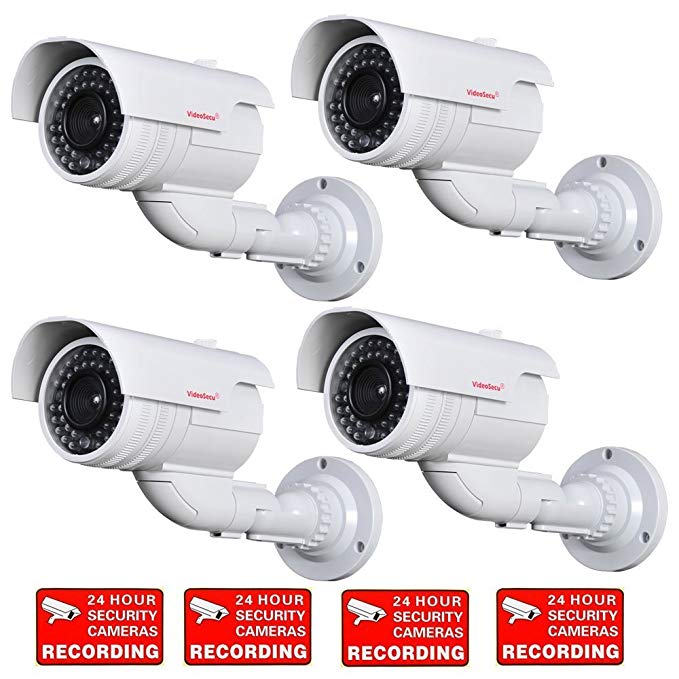 VideoSecu 4 Pack Dummy Fake Bullet Security Cameras CCTV Surveillance Imitation IR Infrared LEDs with Flashing Light DMYIRV2 MDC