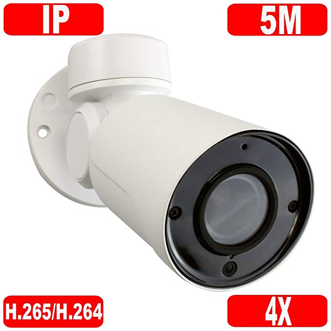 GW Security H.265 5MP Super HD 1920P IP High Speed Onvif Network PoE Bullet PTZ Camera 4X Optical Zoom Waterproof Outdoor/Indoor, 130 feet IR Night Vision