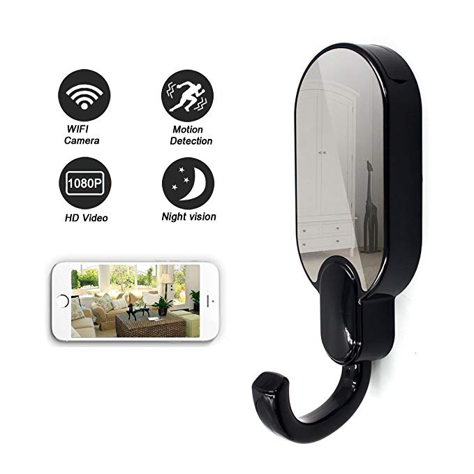 Daretang 1080p Super Hidden Night Vision Wifi Spy Clothes Hook Camera,12Mp Nanny Cam Home Security Convert,Black Color