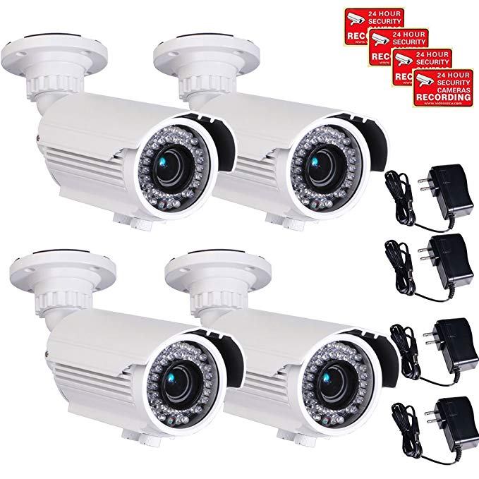 VideoSecu 4 Pack Built-in SONY Effio CCD Home CCTV Video IR Zoom Bullet Security Cameras 700 TVL Outdoor Day Night 4-9mm Zoom Focus Lens 42 Infrared Leds for DVR Surveillance with Power Supplies CMN