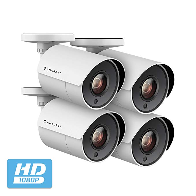 4-Pack Amcrest Full HD 1080P Bullet Outdoor Security Camera Analog, 2MP 1920x1080P, Plastic Housing, 2.8mm Lens 103° Viewing Angle, White (4PACK-AMC2MBC28P-
