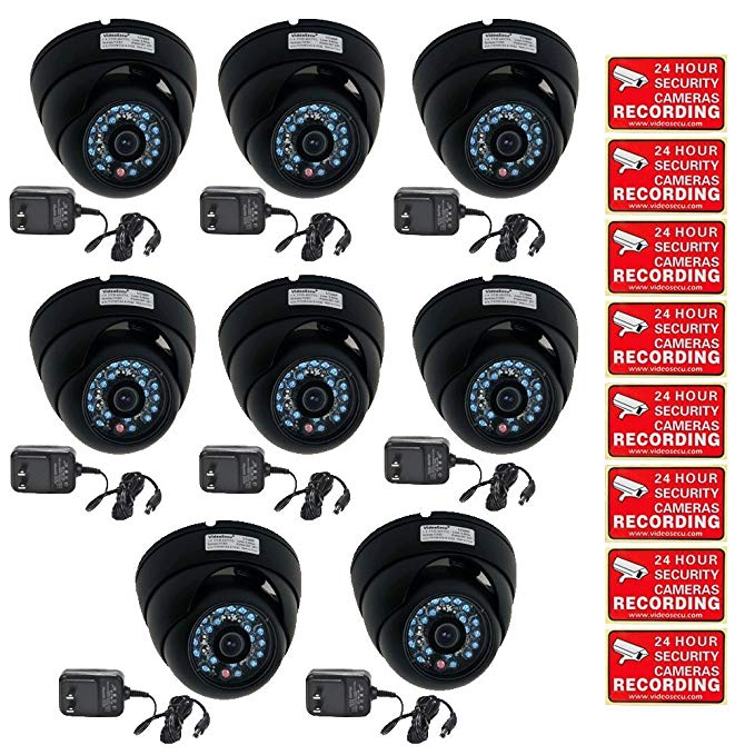 VideoSecu 8 Pack 480TVL CCD 3.6mm Lens Security Cameras Infrared Day Night Vision CCTV Dome Outdoor Wide Angle Vandal Proof with 8 Free Power Supplies and Security Warning Decals CCN
