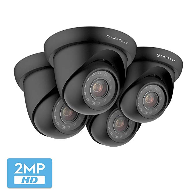 4-Pack Amcrest UltraHD 2MP Outdoor Camera Dome Analog Security Camera Weatherproof 98ft IR Night Vision, 103° Wide Angle, Home Security, Black (4PACK-AMC2MDM28P-B)