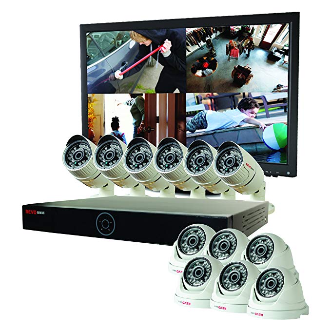 REVO America RG161D6CB6CM24-4T Genesis HD 16 Ch. 4TB NVR Surveillance System with 12 1080p 2MP Cameras (White)