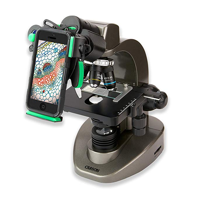 Carson Advanced 40x-1600x Compound Microscope with Universal Smartphone Optics Digiscoping Adapter (MS-160UN)