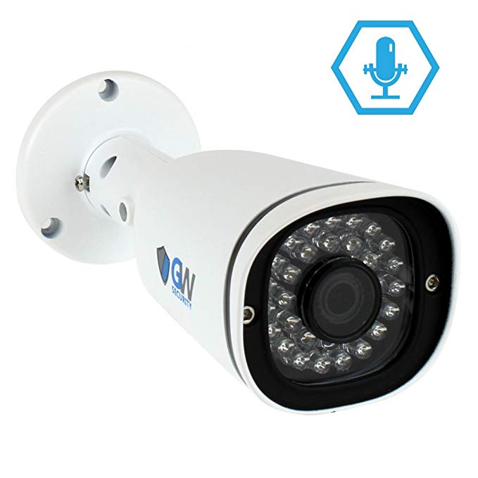 GW Security 5 Megapixel Sony Starvis HD 1920P 3.6mm Wide Angle Weatherproof Security Bullet IP PoE Camera Built-In Microphone, Audio Recording, Power Over Ethernet, 100ft IR Night Vision