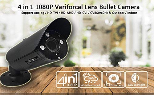 101AV 2.4Megapixel CMOS Image Sensor In/Outdoor Security Bullet Camera 1080P True Full-HD 4 IN 1(TVI, AHD, CVI, CVBS) 2.8-12mm Lens DWDR OSD Camera (Black)