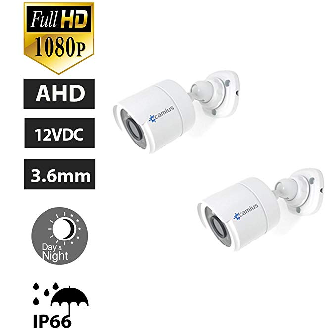 2-Pack Camius 1080P Bullet Security Camera - AHD CCTV Camera for a DVR Surveillance System - Night Vision 66ft, Metal IP66 Weatherproof -Works with 12V DC (Requires an AHD DVR)