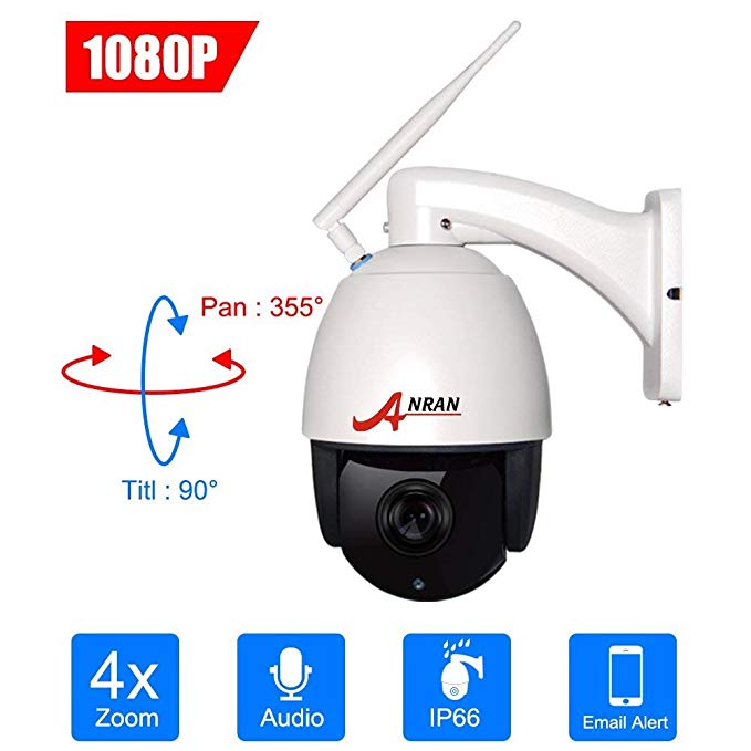 ANRAN 1080P Wireless IP Surveillance Security Camera PTZ 4×Optical Zoom High Speed Dome Home Security CCTV Indoor/Outdoor Waterproof IP66,355°Pan 90°Tilt,Built-in Microphone,P2P,with 16GB TF Card
