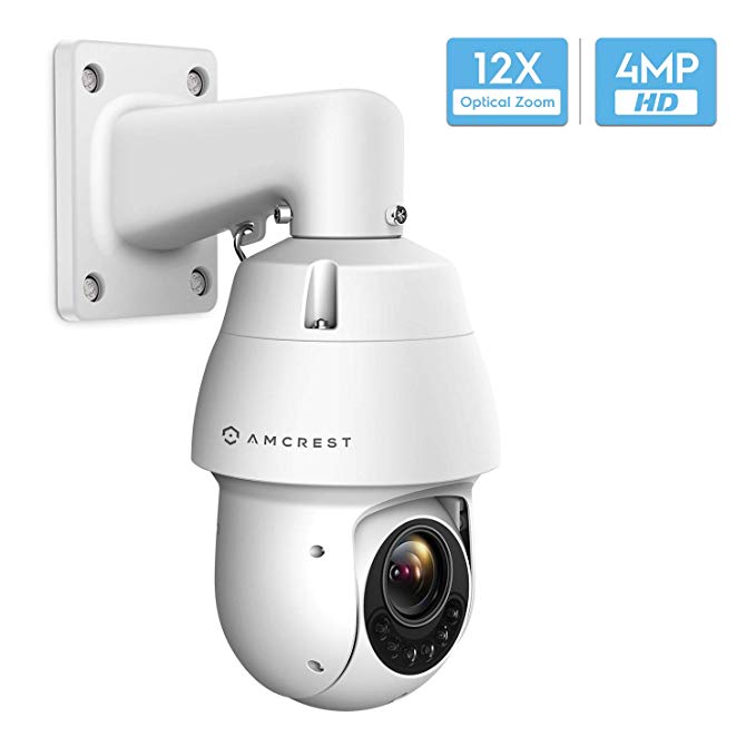 Amcrest 4MP Outdoor PTZ POE + IP Camera Pan Tilt Zoom (Optical 12x Motorized) UltraHD POE+ Camera Security Speed Dome, CMOS Image Sensor, 328ft Night Vision, POE+ (802.3at) - IP66, 4MP, IP4M-1053EW