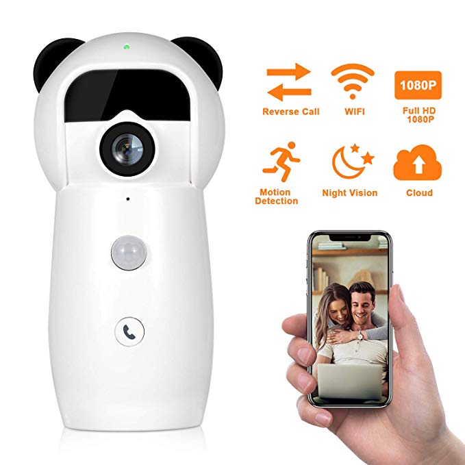 Mini Panda 1080P WiFi Camera Wireless IP Security System with Night Vision, Infrared Detection, Call Feature, Two-Way Audio, Cloud Storage for Home Surveillance, Baby Monitor