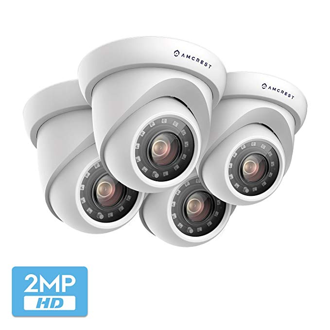 4-Pack Amcrest UltraHD 2MP Outdoor Camera Dome Analog Security Camera Weatherproof 98ft IR Night Vision, 103° Wide Angle, Home Security, White (4PACK-AMC2MDM28P-W)
