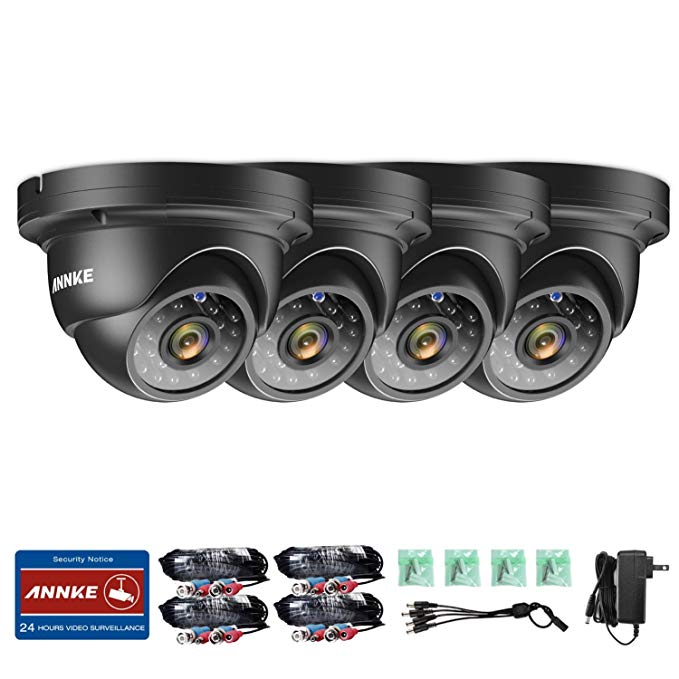 ANNKE HD 960p Video Security Camera with Indoor/Outdoor IP66 Weatherproof Housing and IR Night Vision LEDs (4-Pack, Black)