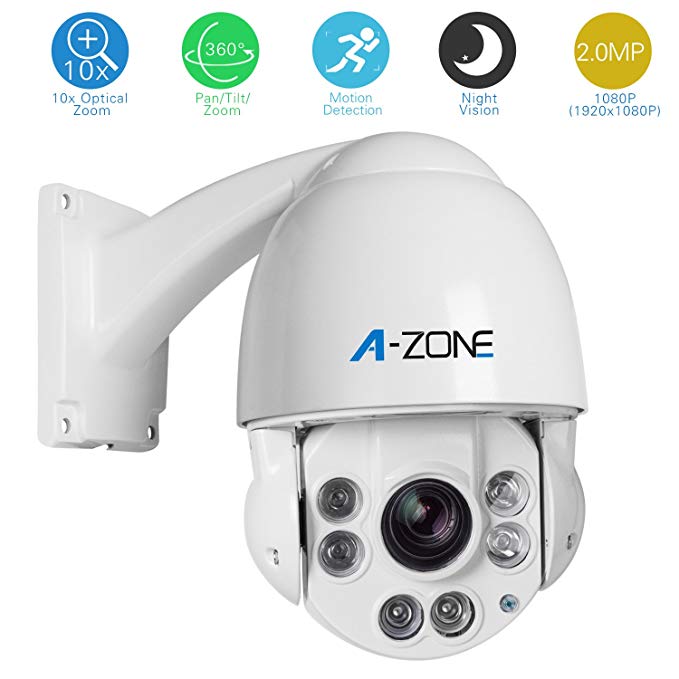 A-ZONE Security Camera PTZ 1080P HD IP Mini PTZ Dome Camera 10X Optical Zoom Outdoor 360 Cameras Dome Medium Speed Outdoor Cameras Dome 2.0 Megapixel Night Vision Outdoor 360+camera