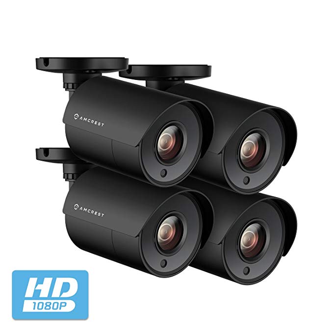 4-Pack Amcrest Full HD 1080P Bullet Outdoor Security Camera (Quadbrid 4-in1 HD-CVI/TVI/AHD/Analog), 2MP 1920x1080, Plastic Housing, 2.8mm Lens 103° Viewing Angle, Black (4PACK-AMC2MBC28P-B)