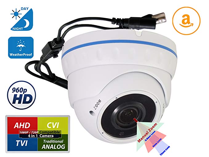 Evertech (CDM368 V.8W) CCTV Security Camera - 800 TVL, 36 IR LED Color, 2.8~12mm Wide Angle ZOOM Vari-focal Lens Indoor & Outdoor Metal White Home Security Surveillance Dome Camera - White