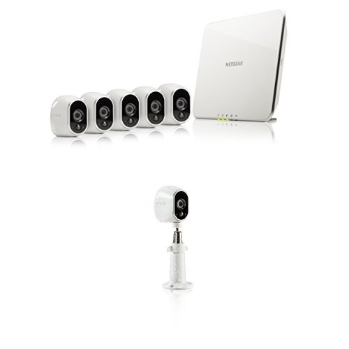 Arlo Security System - 5 Wire-Free HD Cameras, Indoor/Outdoor, Night Vision (VMS3530) with NETGEAR Outdoor Security Mount in White