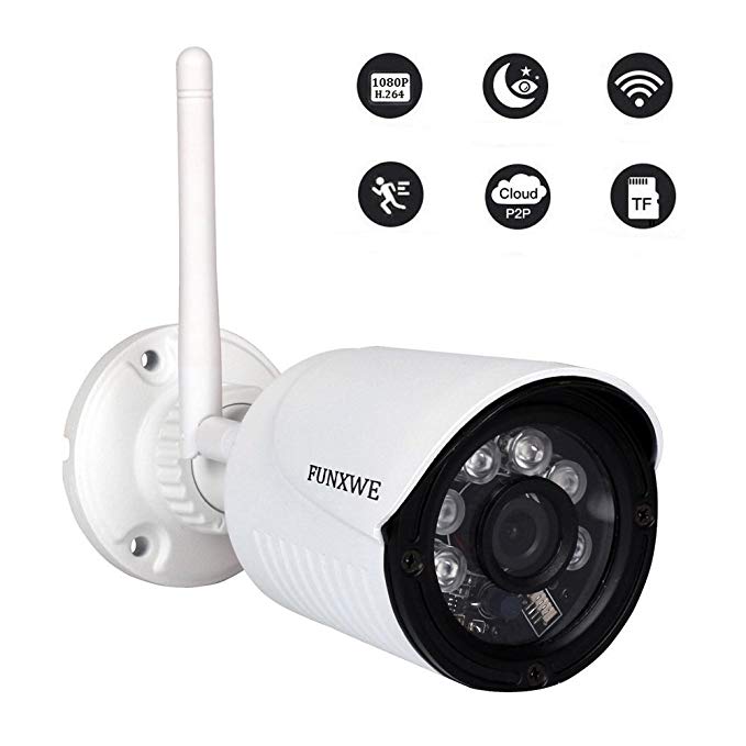 Funxwe 1080P (1920x1080) Full-HD WiFi Surveillance IP Camera Wireless Network Outdoor Waterproof 2.0 Megapixels Security Motion Detection with SD Card Slot