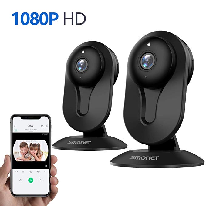 SMONET Security Camera Wireless, Home Security IP Camera with Two-Way Audio, Night Vision, Full HD 1080P 2.0 Mega-Pixel Indoor Surveillance Camera for Elder/Baby /Nanny/Pet Monitor (Black, 2 Pack)