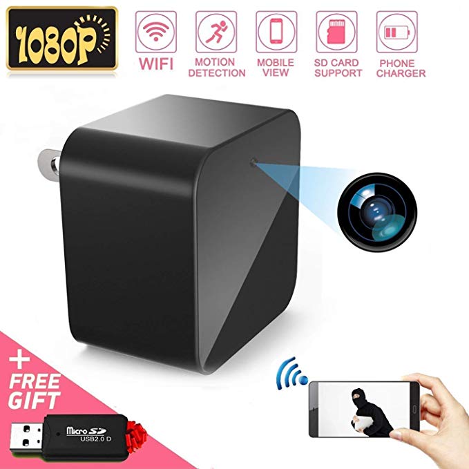 1080P WiFi Spy Camera, Hidden Camera, Mini Camera, Nanny Camera, USB Charger Camera with Motion Detection Loop Recording for Home and Office Security Surveillance