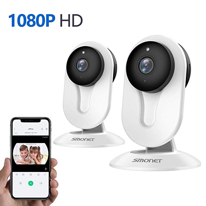 SMONET IP Security Camera, Home Security Camera Wireless with Two-Way Audio, Night Vision, Full HD 1080P 2.0 Mega-Pixel Indoor Surveillance Camera for Elder/Baby/Nanny/Pet Monitor (White,2 Pack)