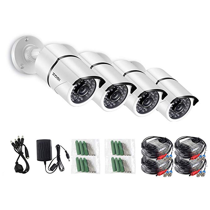ZOSI 4 Pack 1080P 2.0MP Outdoor Indoor 3.6mm 36PCS Infrared IR Lens Day Night CCTV IR Cut Surveillance Security Camera Compatible for TVI DVR