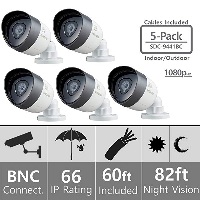 (Set of 5) SDC-9441BC Samsung 1080P Bullet Cameras with 60ft Cables Supported on SDH-C75100, SDH-C75080, and SDH-C74040