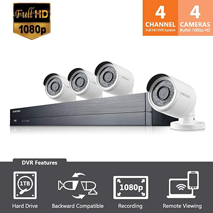 SDH-B73043 - Samsung Wisenet 4 Channel Full HD Video All-In-One Security System with 4 Bullet Cameras.