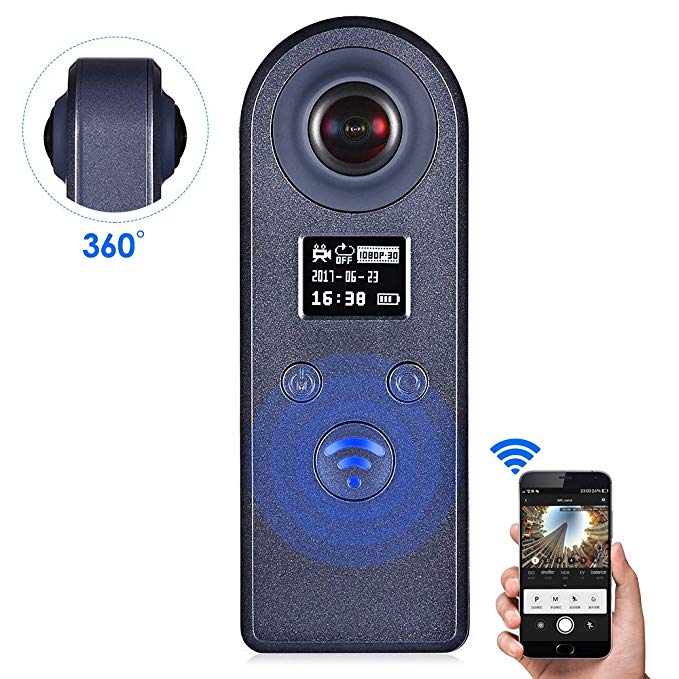 360 Degree Camera, GBTIGER Dual Wide Angle Fish-Eye Panoramic Lens Mini Wireless Recorder, 1080P WiFi VR 3D Panoramic Point and Shoot Digital Video Cameras
