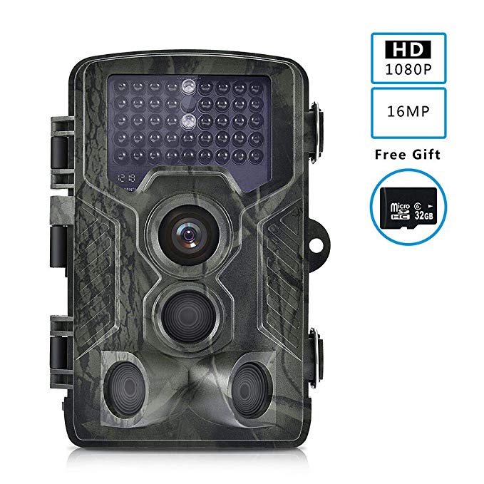 YILUREN Trail Game Camera 16MP 1080P Wildlife Camera Waterproof Hunting Motion Activated 65ft/20m 120° Wide Angle Infrared Night Vision for Scouting Hunting and Home Security, Including 32GB SD Card