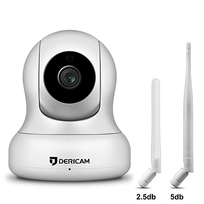 Dericam Home Camera, Pet Camera 1080P@30fps Full HD Real-time Home Security with an Additional 5db Powerful Antenna, Pan/Tilt Control, 4X Digital Zoom, Night Vision, 1080-P2, White