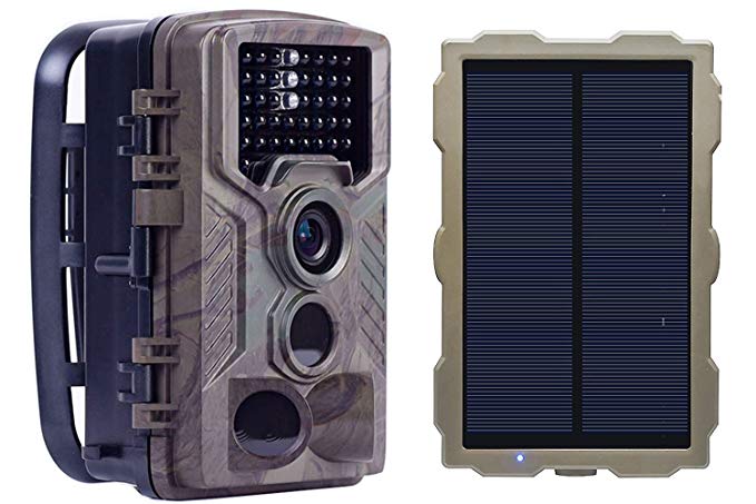 ECO LLC Solar Hunting Trail Game Camera with Portable Solar Panel for Charging Camera | 46Pcs IR LEDs| 16 MP | 0.2 S Trigger Speed | 1080p Video w Audio | 2.4