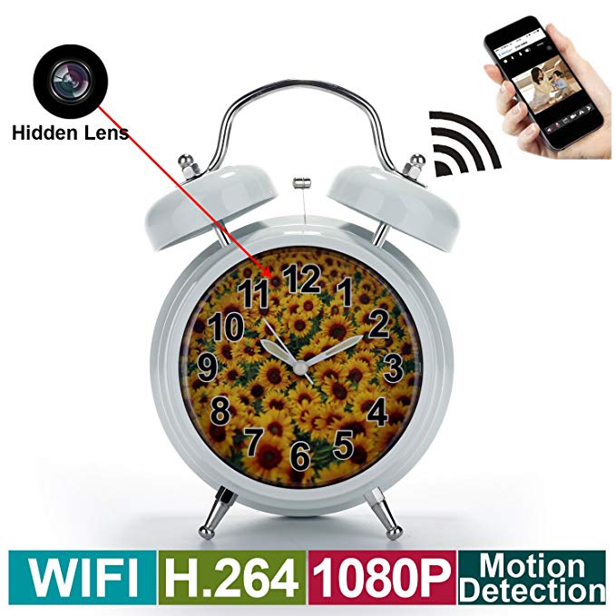Spy Camera, Wireless Hidden Camera in Clock- HD 1080P, H.264 Video Recorder, Motion Detection, Loop Recording, WiFi Remote View via Android iPhone APP- Nanny Camera for Indoor Home Security Monitor
