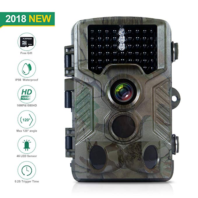 FLAGPOWER Hunting Trail Camera, 16MP 1080P 0.2s Trigger Time Wildlife Game Camera with 2.4